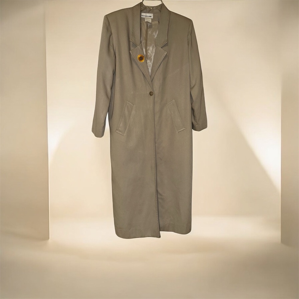 David Benjamin unique size 6 Women's Tan Long Coat with a sunflower & butterfly - Picture 4 of 12